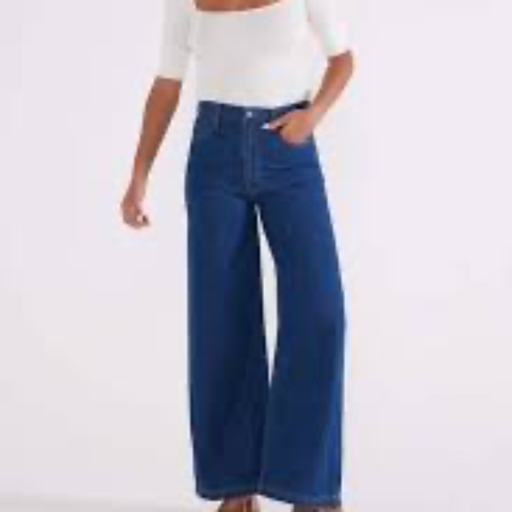 Etica Jeans Women 31 Blue Devon Wide Leg Shallows Medium Wash Denim 27 x 31"